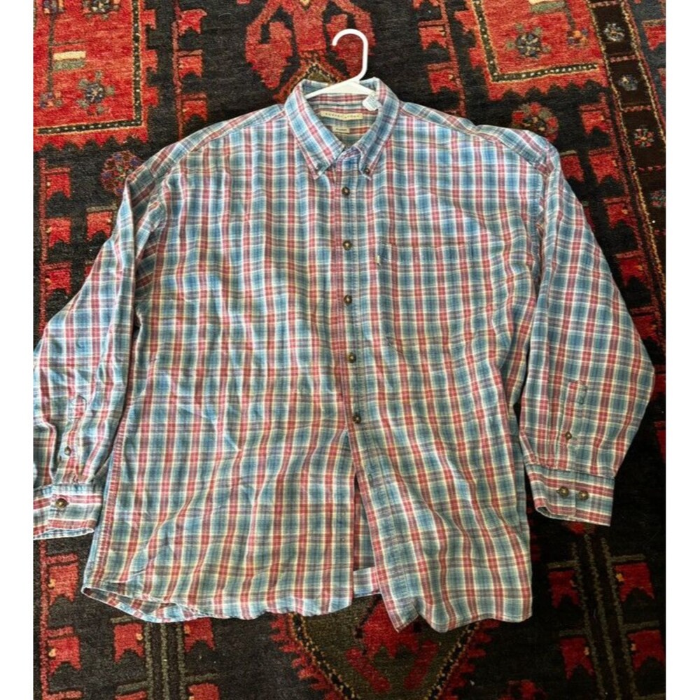 Robert stock cotton yarn dye Americana plaid button down shirt XL
